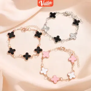 Gelang Semanggi Merah Muda Gelang Titanium Anti Luntur Gelang Persahabatan Gelang Semanggi Mode Korea Dapat Disesuaikan