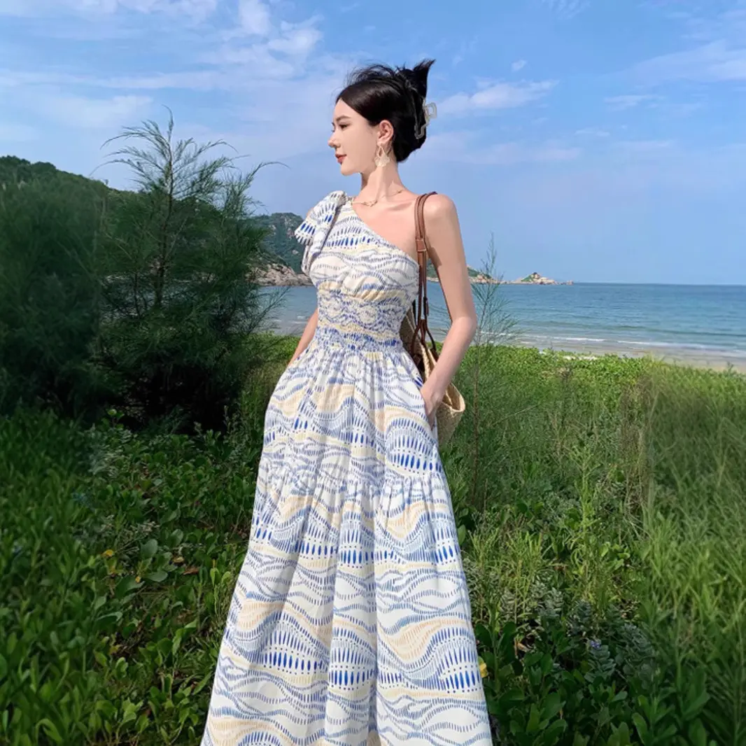 chinese dress ladies Vintage Chiffon Long Dress Women Korea Elegant Rose Print Beach Dresses  Seaside Holiday Oversized Robe pnnrk Roses S : Amazon.co.uk: Fashion main image 0