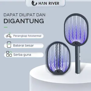 【EXCLUSIVE celyhome】[COD]HAN RIVER Raket Nyamuk Multifungsi Perangkap Nyamuk 2 in 1 Dapat Digantung Tidak Berisik Mosquito Killer Lampu SMART WIRELESS
