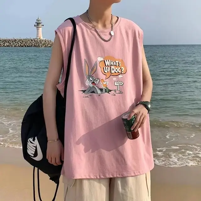Cartoon Print Crewneck Vest Men'S Loose Casual And Versatile Vest