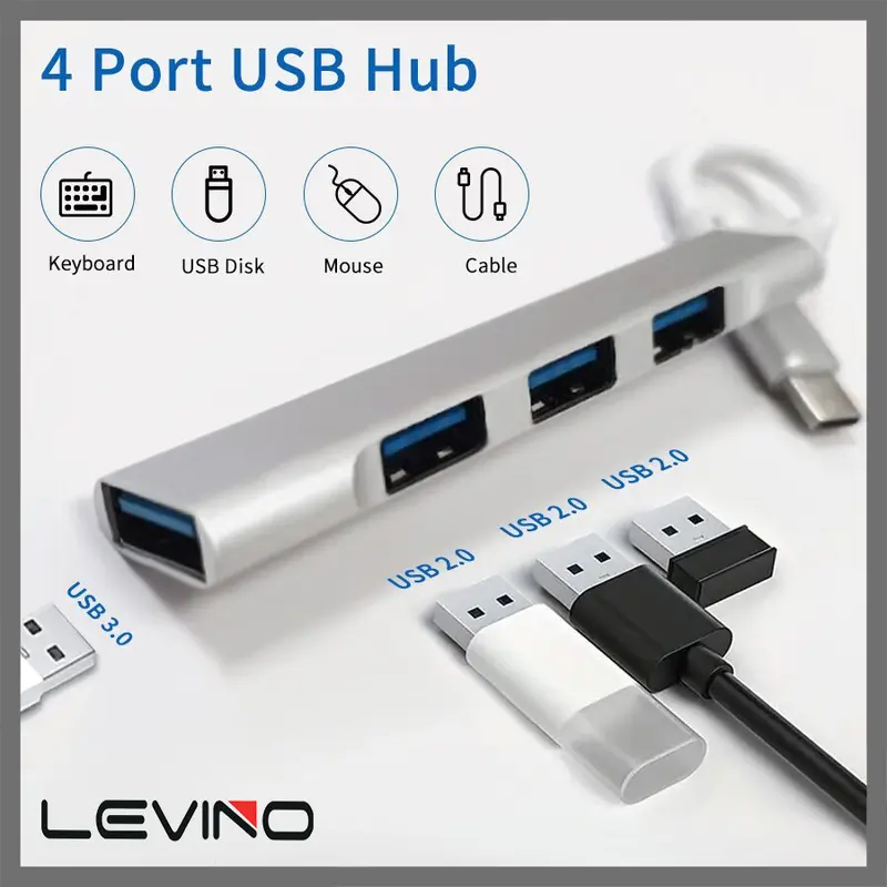 LEVINO USB HUB Type C / USB A Hub High Speed USB 3.0 Adapter to 4 Port Multi Splitter USB 3.0 Hub Otg Splitter For PC/Android/IOS 0