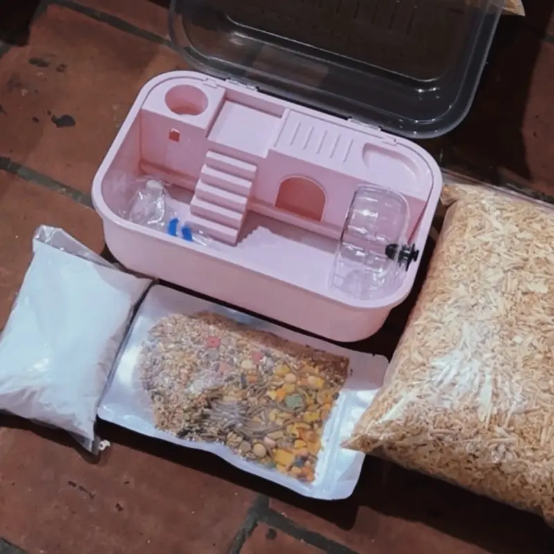 [ TẶNG NHÀ TẮM ] Combo đầy đủ cho người mới nuôi hamster bao gồm lồng, mùn, cát và đồ ăn