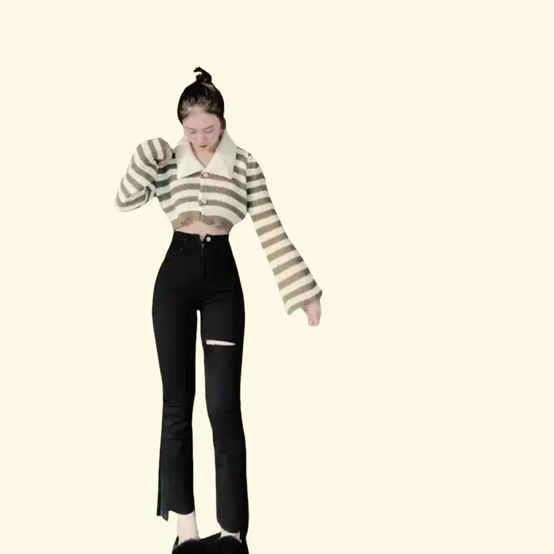 [Full Size XS Đến 7XL] Quần Bò Loe Rách Gối - Gấu Lệch - Thiết Kế Tua Gấu/ Chất Liệu Bò Giấy Siêu Co Giãn 4 Chiều Jean Nữ