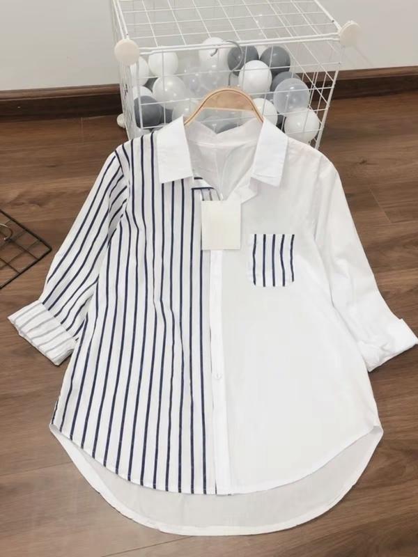 Áo sơ mi kẻ sọc dài tay, chất vải thô hàn cotton thoáng mát mềm mịn mã K1568 Top Women  hàn quốc 1