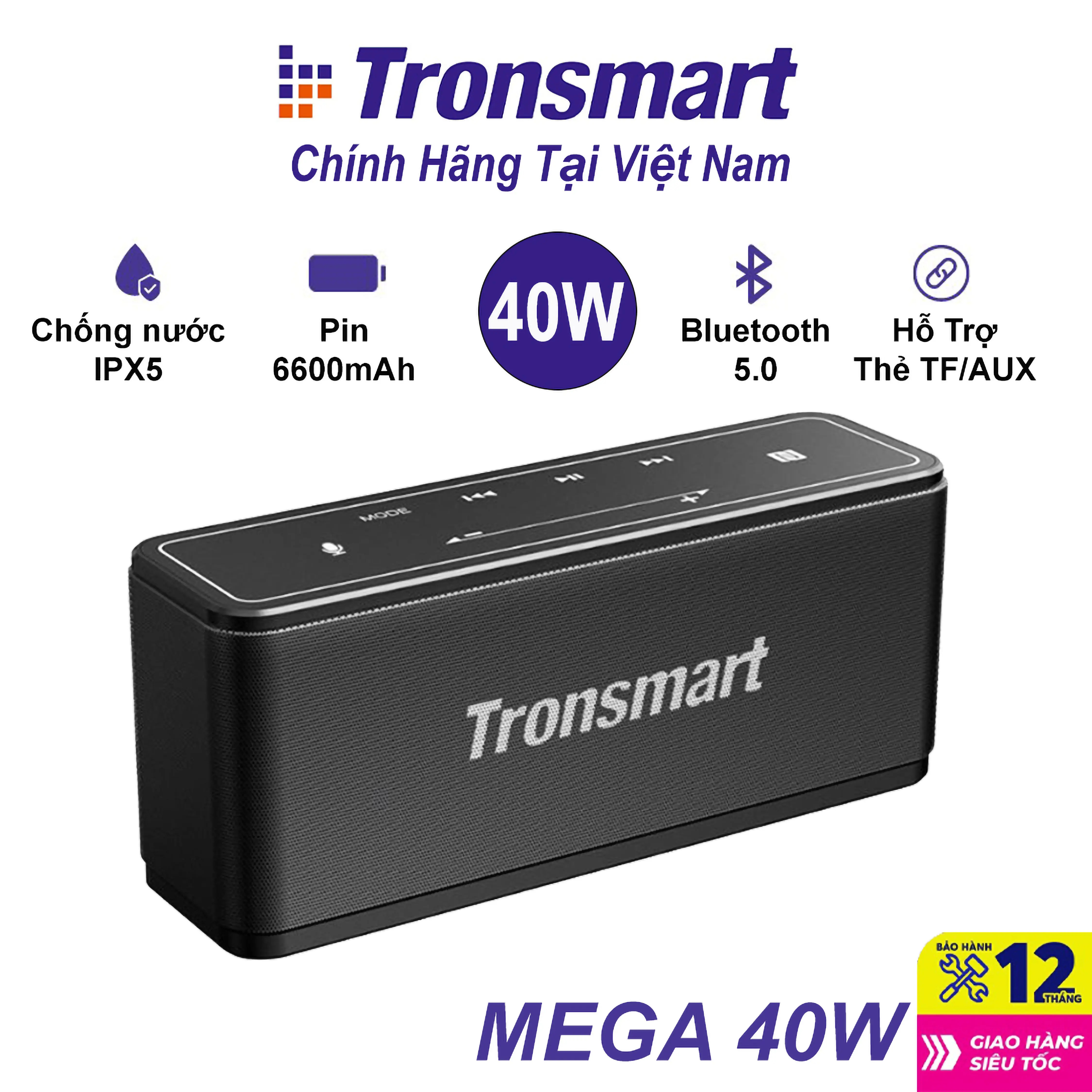 Loa Bluetooth 5.0 Tronsmart Element Mega SoundPulse với Công suất tối đa 40W Âm thanh kỹ thuật số 3D Điều khiển cảm ứng trực quan TWS - Bảo hành chính hãng 12 tháng Củ Loa Nghe Nhạc