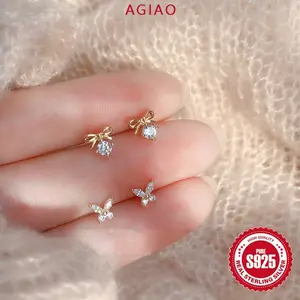 AGIAO Perhiasan Telinga Busur Yang Indah Dan Kecil Anting-anting Pejantan Kupu-kupu Kecil Temperamen Mode Kemewahan Ringan