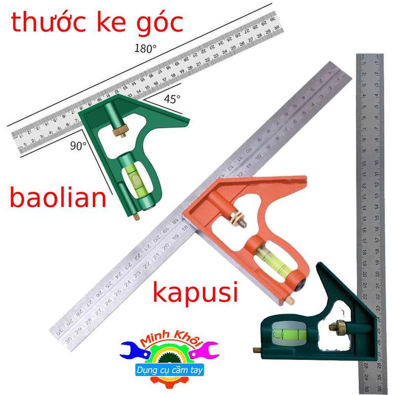 thước ke góc  BAOLIAN,kapusi , HAODE kèm thước thủy loại tốt. thước ke góc  kapusi ,Thước ke góc vuông góc 45 độ đa năng 30cm