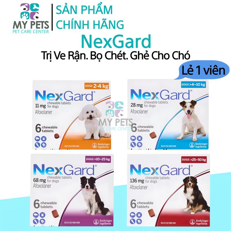 (Lẻ 1 viên - Không hộp) NEXGARD viên nhai trị ve ghẻ bọ chét cho chó (No box)