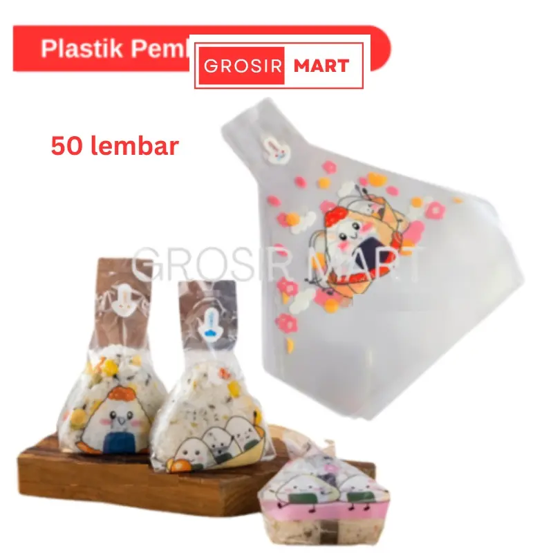 GM Isi 50 lembar Plastik Onigiri Segitiga Bungkus Nasi Onigiri Wrapper Plastik OPP Kimbab Sushi Roti Kue