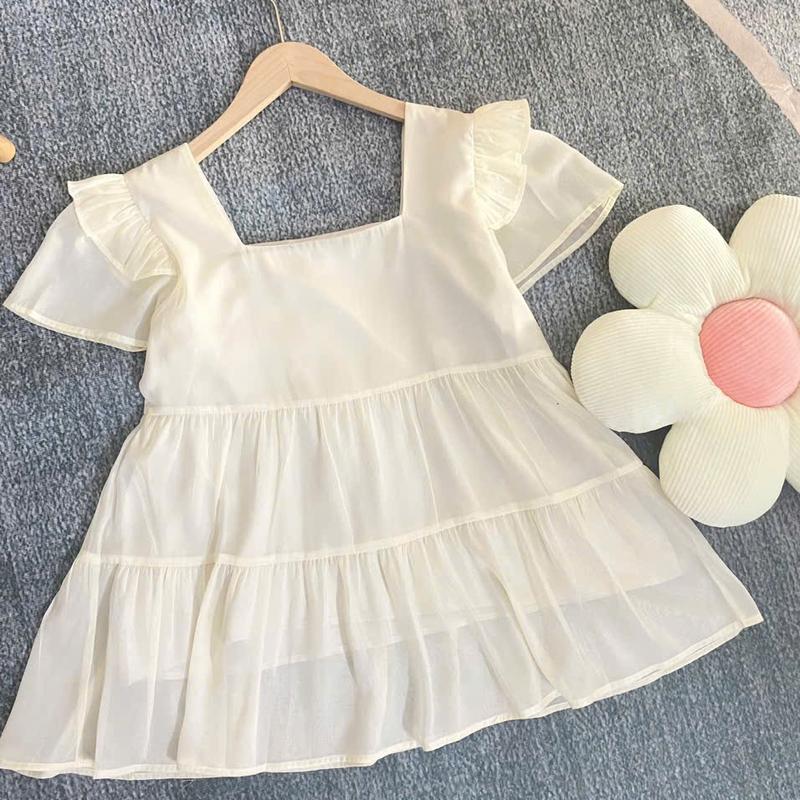 Áo bầu cổ vuông [AB6] babydoll xinh tay bèo xinh xắn Nữ Top Women Kem Ong