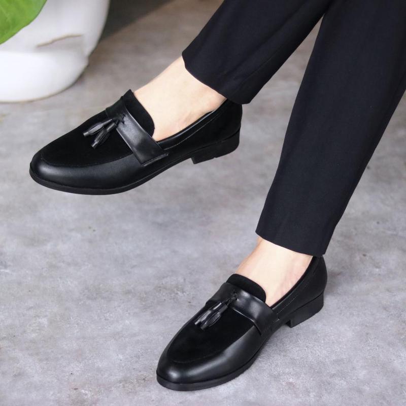 Giày lười nam cao cấp >  da mờ phối da lộn đính kèm băng chuông, phong cách lịch lãm, Đế Cao Su bền chắc chắn - Shoes, Loafer 0