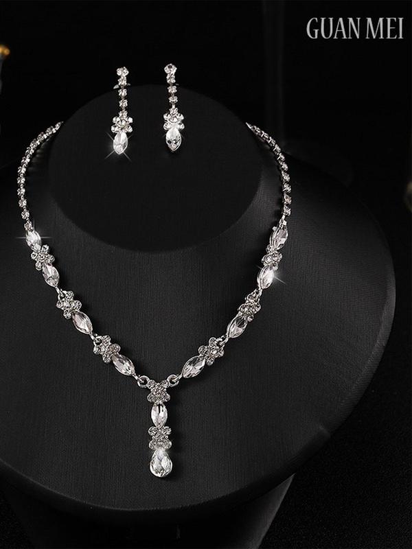 Women's Elegant Trendy Exquisite Rhinestone Necklace & Earrings, Fashion Jewelry Set for Party & Daily Clothing Decor, Birthday Gift 2