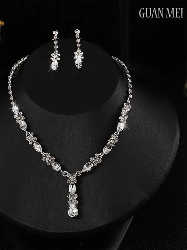 Women's Elegant Trendy Exquisite Rhinestone Necklace & Earrings, Fashion Jewelry Set for Party & Daily Clothing Decor, Birthday Gift 2