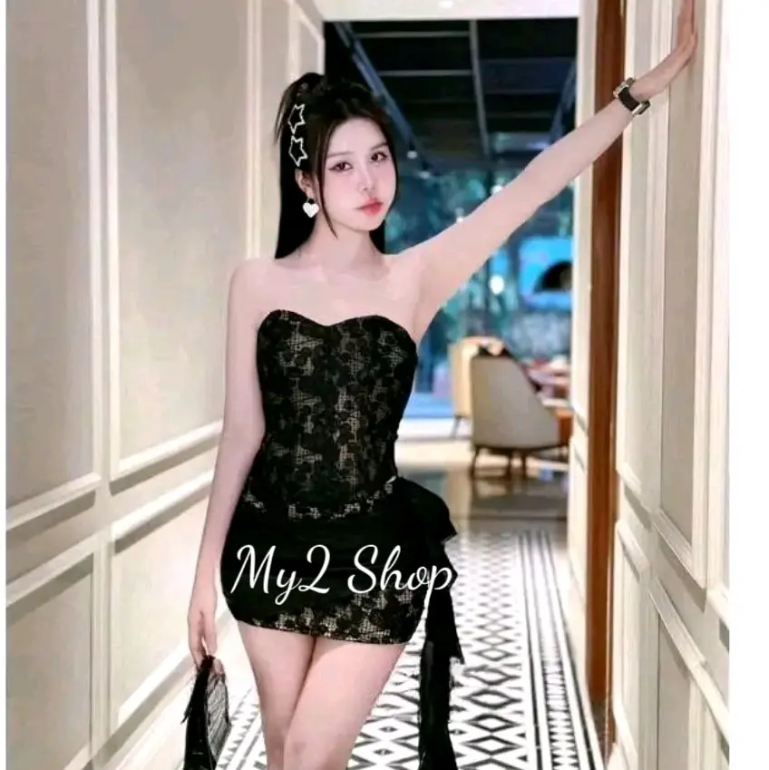 Bộ Áo Cúp Ren Mix Chân Váy Bèo Tơ Cho Nữ - Chất Liệu Ren Tơ Thoải Mái, Mềm Mại - Kem Dress, Lịch, Voan, Top,  Women set setbộ dichoi thoitrang tiktok hot