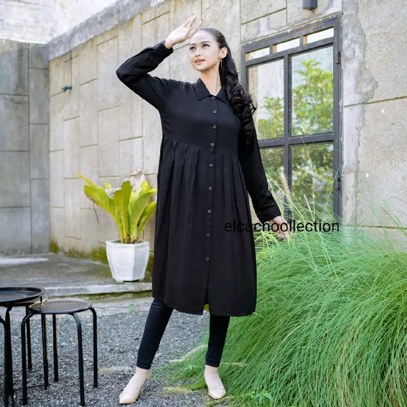 Afifah long tunik Muslimah Kain Rayon Tebal // baju tunik Panjang full Rempel dan Kancing 2