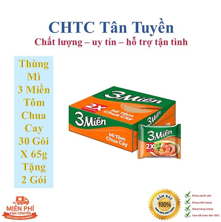  Thùng 30 gói mì 3 Miền tôm chua cay mới gấp 2 lần tôm gói mì Miền tôm chua cay- đậm đà hơn - gói  65g 