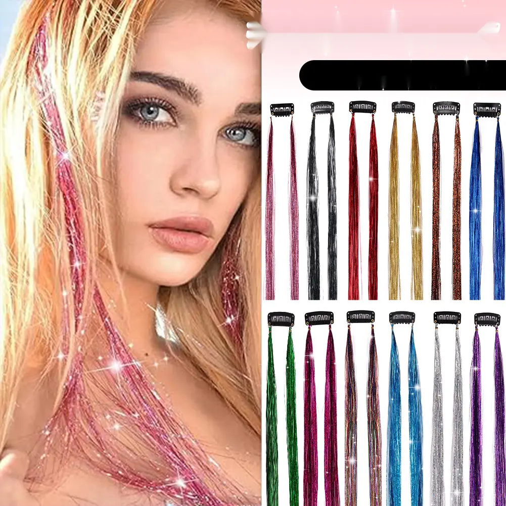 Gold and Silver Wire Ear-Dyed Wig Pet One-Piece Braided Hair Extension Female Laser Gold Wire Hair Extension BB Clip Hair Piece! 0012