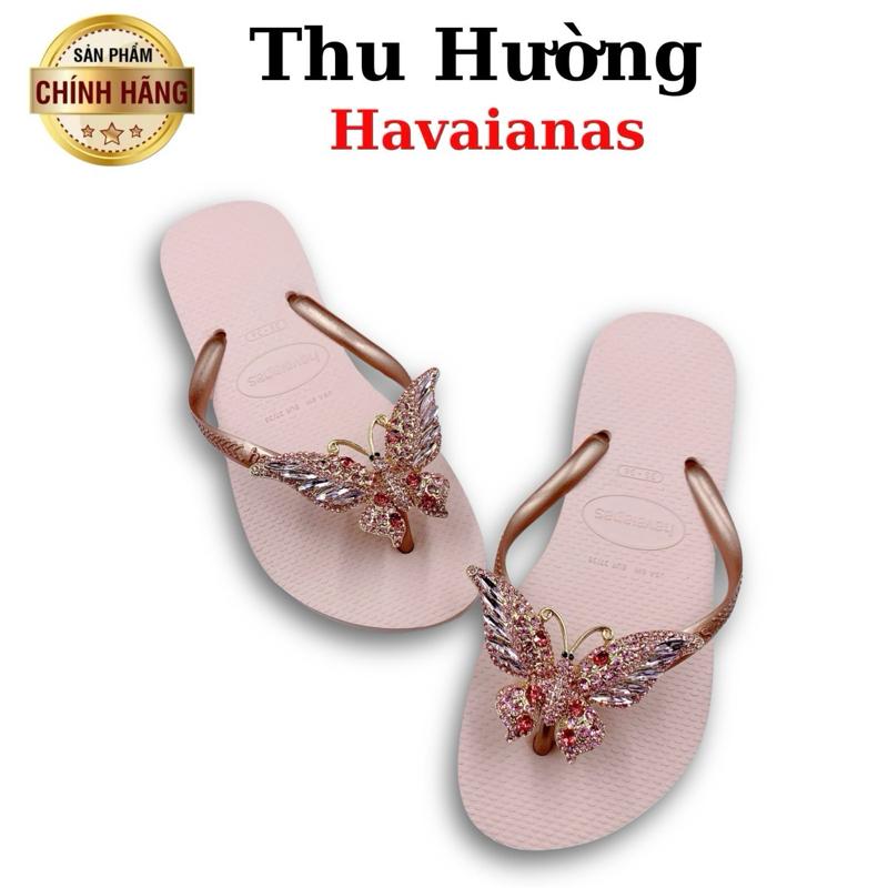 Dép  Havaianas Nữ Slim Gắn Kèm Charm Bướm Chúa Hồng - Từ Brazil - Cao su non tự nhiên, chống trơn trượt - Thu Hường Havai