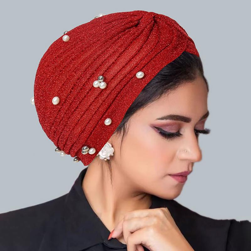 Mũ Trùm Đầu Nữ, Lụa Sáng Màu Trơn Đính Cườm, Đơn Giản Và Dễ Phối Đồ Phong Cách Hồi Giáo, Mũ 2