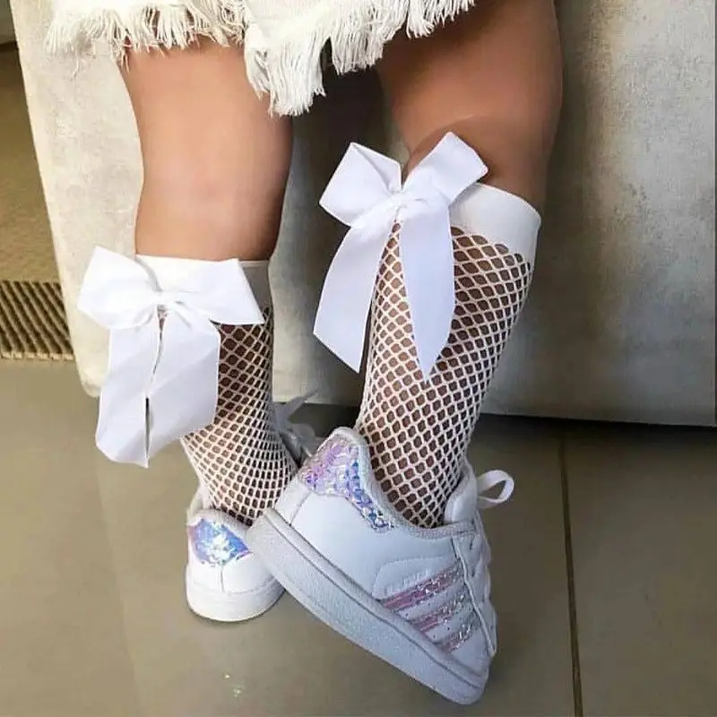 Tất Lưới Cho Em Bé Gái, Thời Trang, Có Nơ Lớn, Làm Bằng Bông Mùa Hè, Thoáng Khí, Màu Đen Và Trắng, Thiết Kế Dễ Thương, Thích Hợp Cho Trẻ Mới Biết Đi Và Trẻ Em, 0-6 Tuổi 0