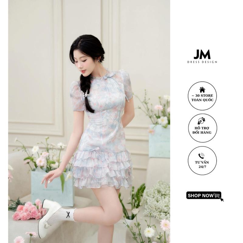 Đầm cổ tròn bèo nhún 4 tầng 1R11.2404OG thiết kế bởi JM Dress Desᶖgn
