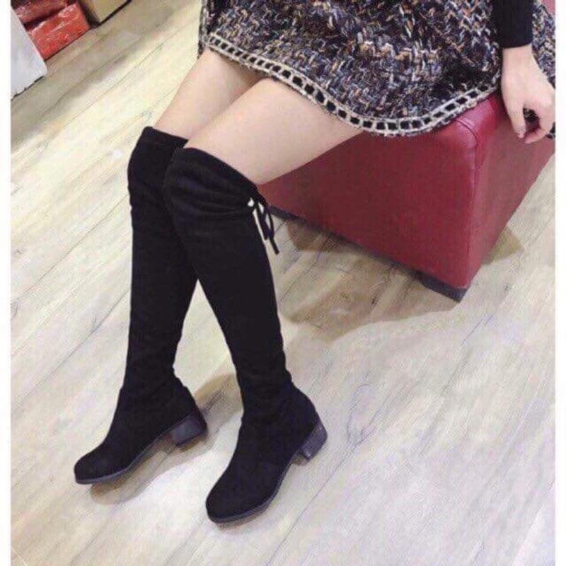 BEST SHOP - Bốt nữ bốt đùi da lộn đế độn 3cm mẫu mới cho mùa thu đông 2023 giày bốt đùi dành cho nữ đi làm hay đi chơi đều xinh Boot Cổ Cao