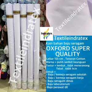 ( per 1 meter ) Kain katun OXFORD SUPER QUALITY putih tebal meteran lebar 155 cm bahan baju kemeja hem seragam sekolah kerja masker pakaian dinas PDH PDL celana rok jumpsuit baju perawat suster printing sublime sublim sablon dekorasi dekor