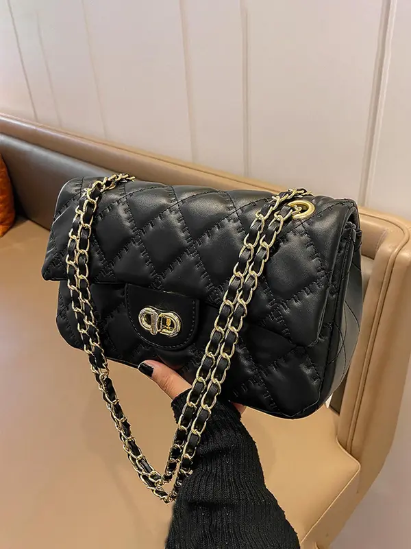 Women's Fashion Chain Strap Quilted Crossbody Bag, Casual Solid Color Shoulder Bag for Daily Used, Trendy All-match Commuter Bag 0