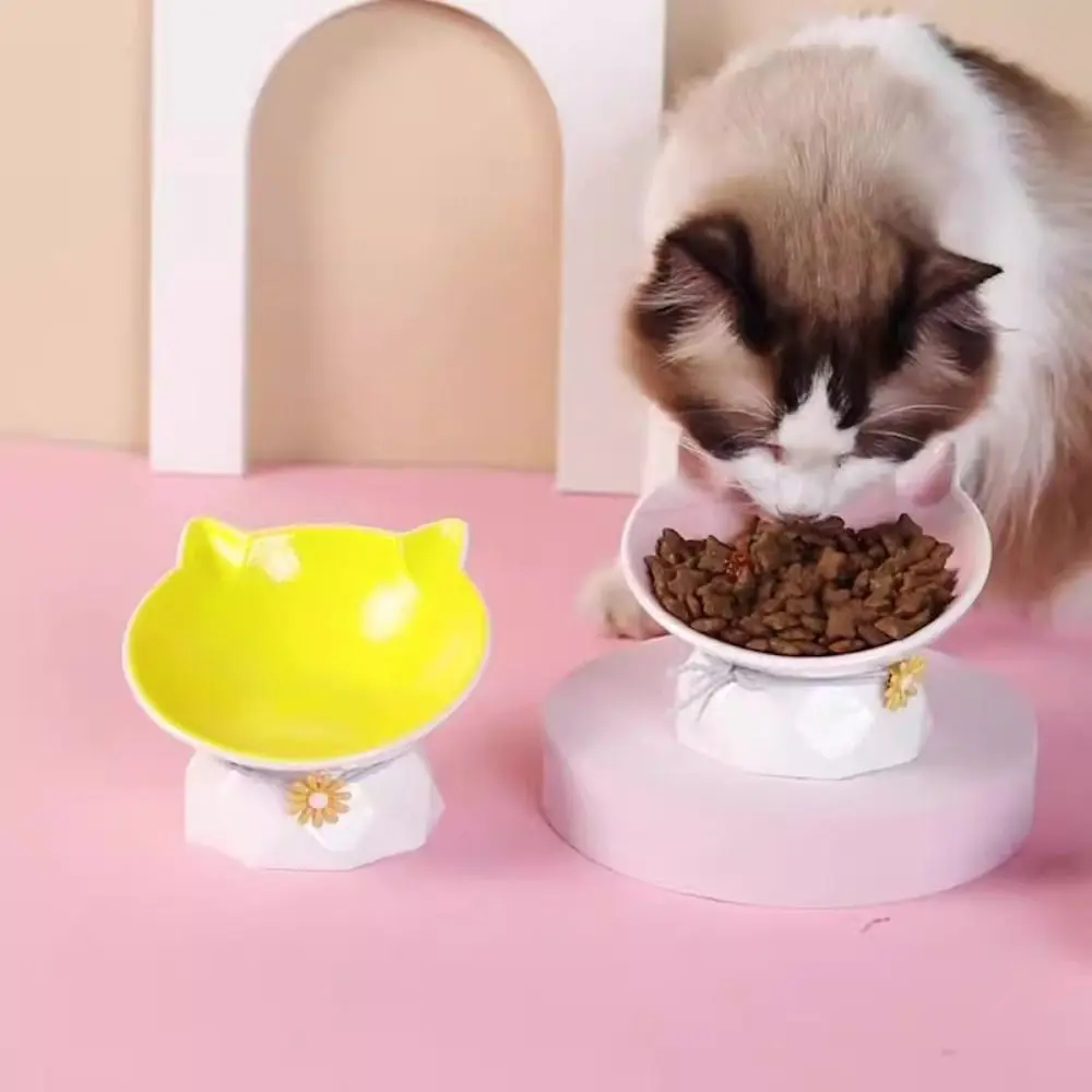 Anti Knock Ceramic Cat Bowl Cute Slanted Mouth Pet High Foot Bowl Anti Tipping Non-slip Dog Food Feeding Basin Kitten Puppy