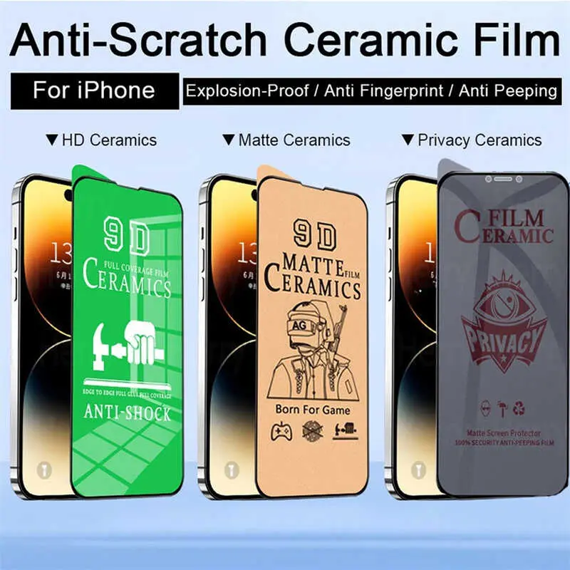 Herry New 9D Full Cover Soft Matte Anti Spy Privacy Ceramic Film Screen Protector For iPhone 16 15 Plus 14 13 12 Mini 11 Pro XS Max X XR 7 8 6 6s SE 2020 Protection Shockproof