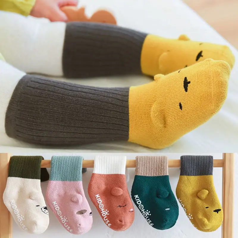 Tất Trẻ Em Bé Mùa Đông, Dày Dặn, Cotton Nguyên Chất, Thiết Kế Hoạt Hình, Thích Hợp Cho Bé 0-1-3 Tuổi, Tất Ống, Chống Trượt, Sàn Ấm, Tất Cho Trẻ Mới Biết Đi Vải Cotton