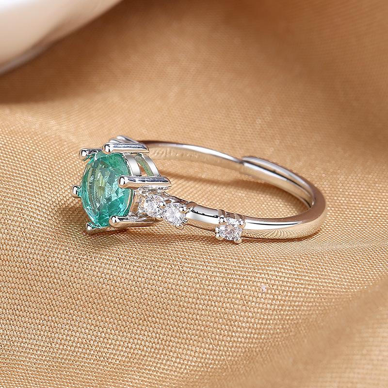 Product Introduction of Live Broadcast Hot Sale High Sense Maldives Blue Green Open Diamond Ring Female Geometric Fashion Item Personalized Ring Batch 28
