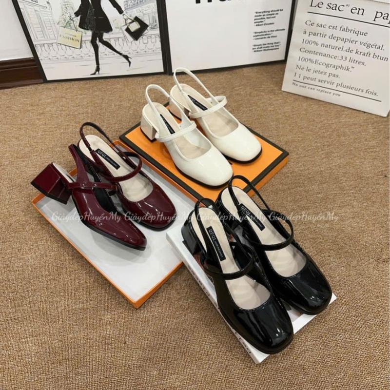 Giày búp bê nữ kiểu dáng slingback Chân gầy mỏng lùi 1 size ạ mũi vuông 4cm hàng cao cấp full hộp LT03 Sandal Shoes