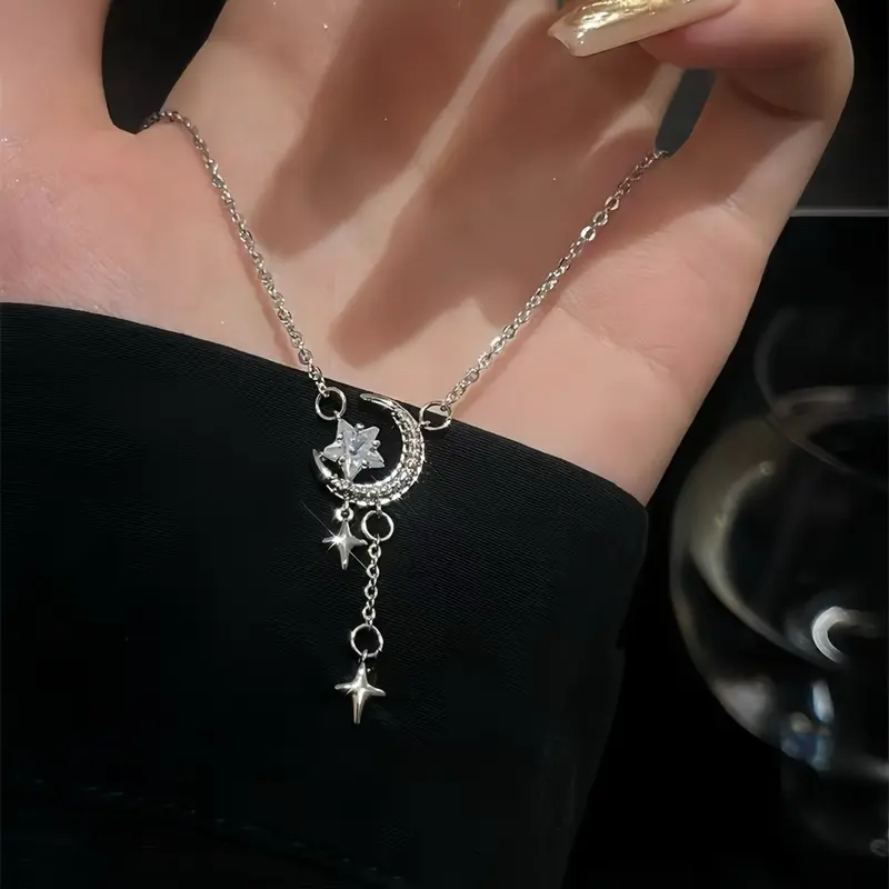 (Bebas beli 2 dapat bonus) K65 COD Kalung bulan bintang pesta Zircon titanium wanita 8