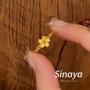 【Sinaya】Cincin Emas Bunga Kecil Berbentuk Bunga Melilit Dapat Disesuaikan Ideal untuk Hadiah  Z145
