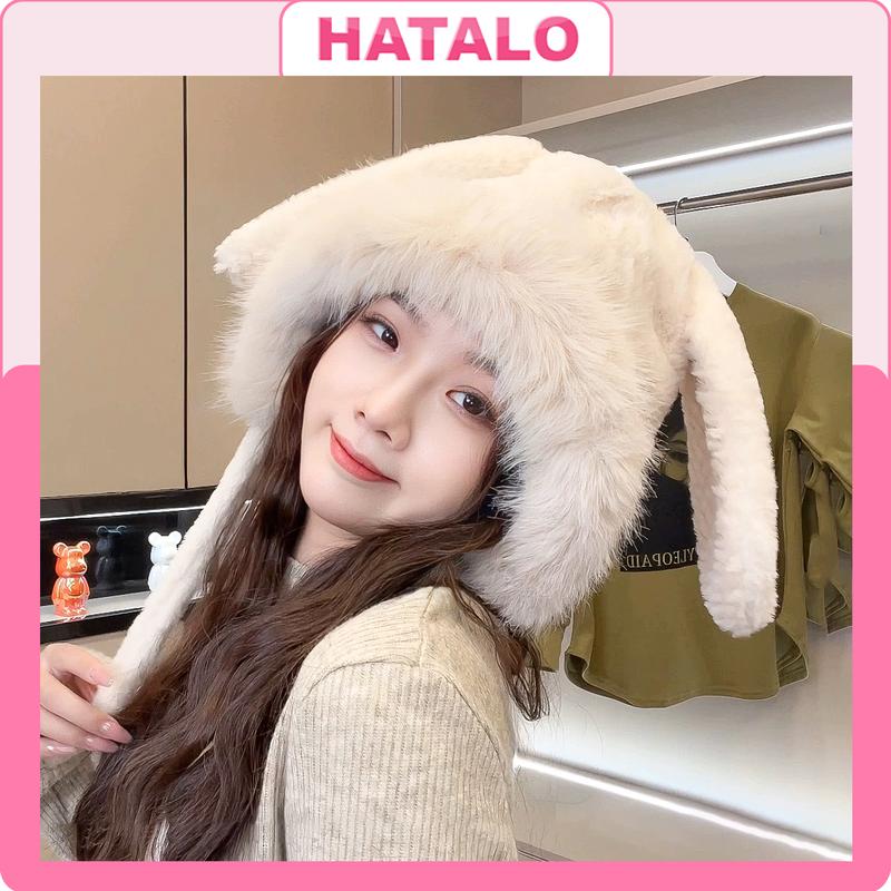 Mũ len nữ tai thỏ mùa đông trùm đầu ấm áp Nón lông thỏ mềm mại cute thời trang dễ thương sang chảnh