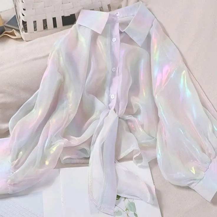 Aesthetich colourful simmer kemeja crop top // model baju ala korea Silk 3