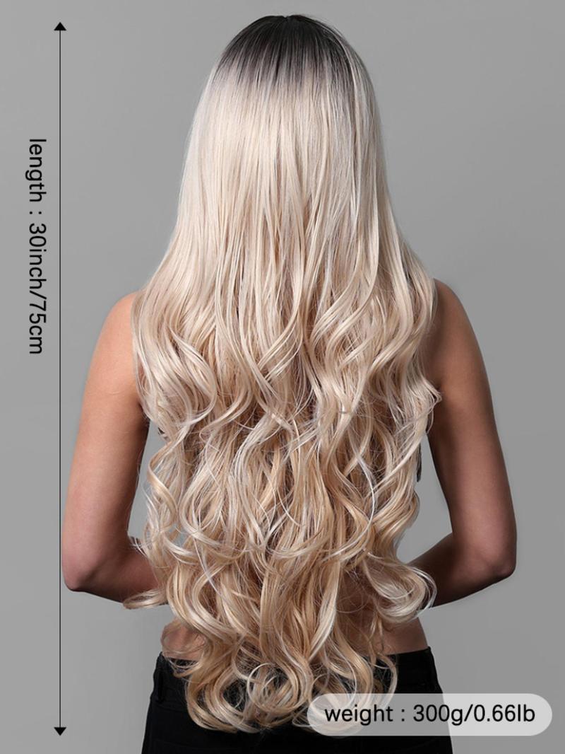 Product Introduction of 30 Inch Long Ombre Blonde Wavy Wigs for Women, Gorgeous Fluffy Wigs with Bangs, Synthetic Full Machine Wigs for Party, Daily Use 1