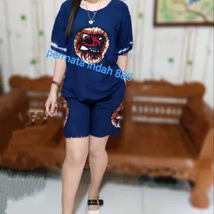 setelan baju bali wanita motif barong lukis size M, L, XL, XXL , XXXL celana pendek bahan  Rayon tebal dan adem