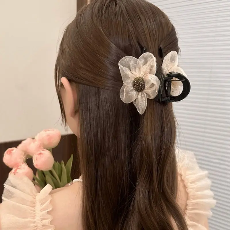 Kẹp Cá Mập Hoa Lưới, Phong Cách Hàn Quốc, Dành Cho Nữ, Thanh Lịch Và Thời Trang, Thích Hợp Cho Tóc Đuôi Ngựa Cao, Kẹp Tóc Đuôi Ngựa Cô Gái, Kẹp Tóc 2
