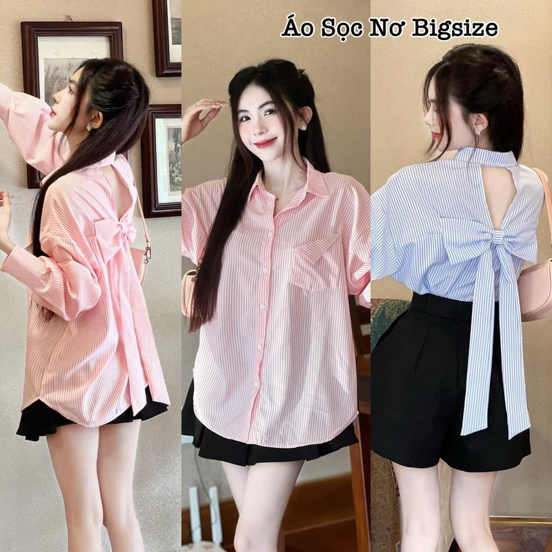 Áo Sơ Mi Nữ Tay Dài Đính Nơ Phía Sau Lưng Form Rộng Bigsize Xinh Đẹp Cao Cấp Dễ Thương Freesize 50-95kg Top Áo Sơ Mi Women - 2293