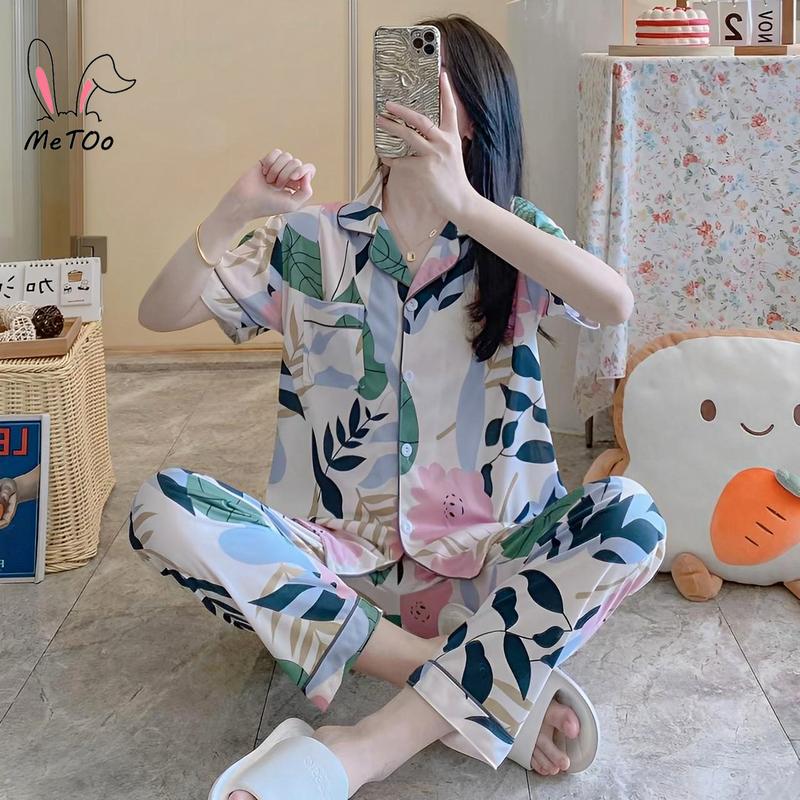 Bộ Đồ Ngủ Pijama Cotton, MeToo, Thiết Kế Thời Trang Mới, Quần Áo Đồ Ngủ Cho Nữ, Quần Áo Đồ Mặc Ở Nhà, Vải, Cổ Áo Có Cúc, Thêu, Phong Cách Quần Và Áo Sơ Mi Hàn Quốc, Đồ Lót, Đồ Mặc Nhà Cho Nữ, Quần Dài, Bộ Đồ Ngủ, Pjs 4