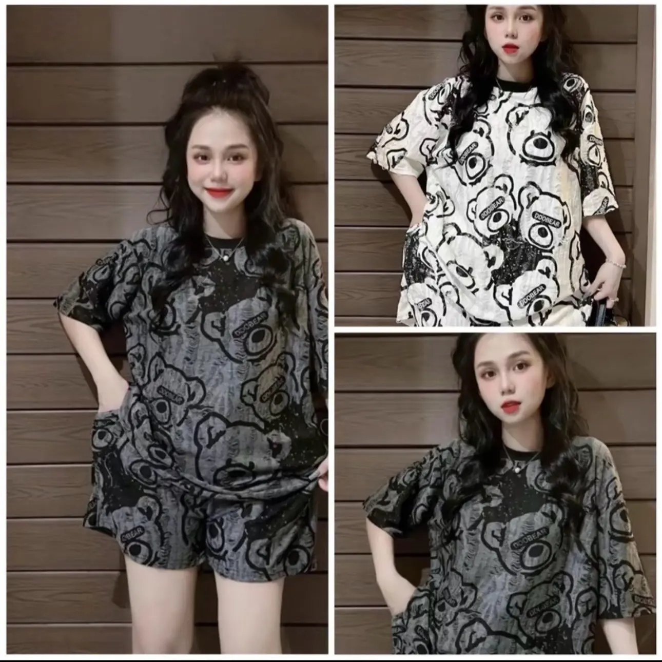 Sét bộ đùi quần áo nữ thể thao áo from rộng quần đùi,Gấu Xước Cotton Thun Sport Tập Thể Dục