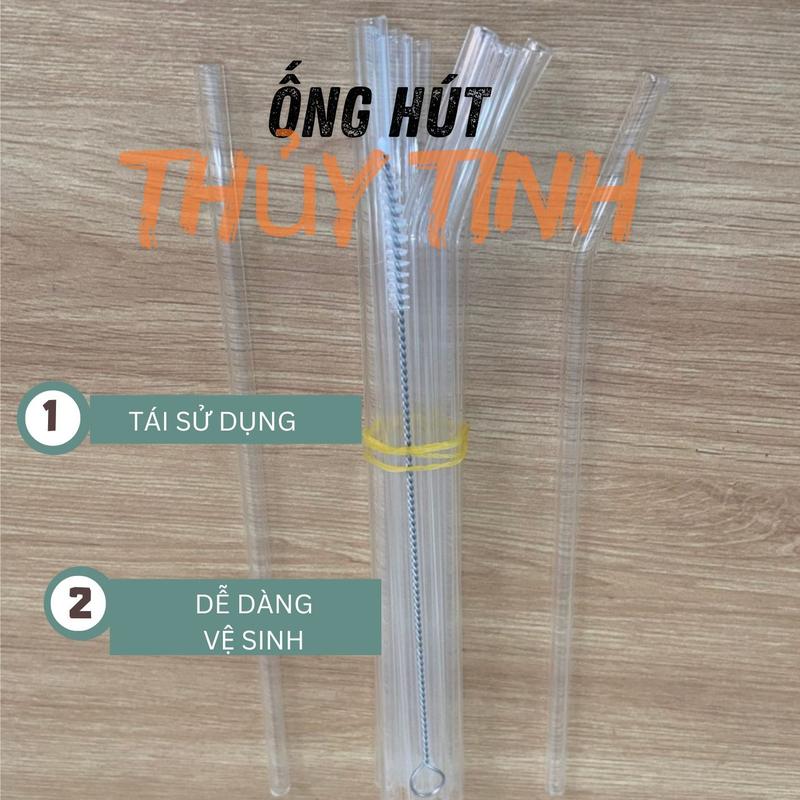 Set 10 CÁI ỐNG HÚT BẰNG THỦY TINH TRẮNG TRONG SUỐT TẶNG CỌ RỬA ốnghútđồnóng ốnghútnướcnóng ống hút rau củ shark tank vải là polyester thick phản cảm ống hút ly nhựa ly uống ống hút detox giảmcân