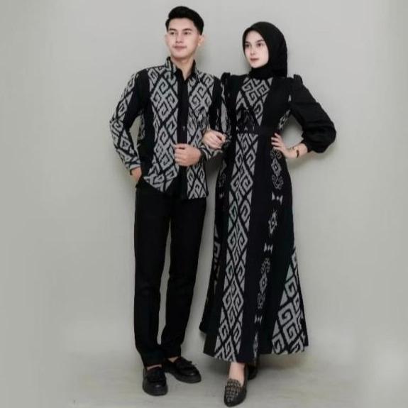 Set Baju Batik Couple Pasangan Kondangan Hitam - EVA Boutique Sarimbit Keluarga Tenun Seragam Panjang Setelan Wanita modern pakaian regular remaja set pakaian couple baju lamaran couple 2025 elegan tulle tali pinggang xxl dress suami 1 outfit 3