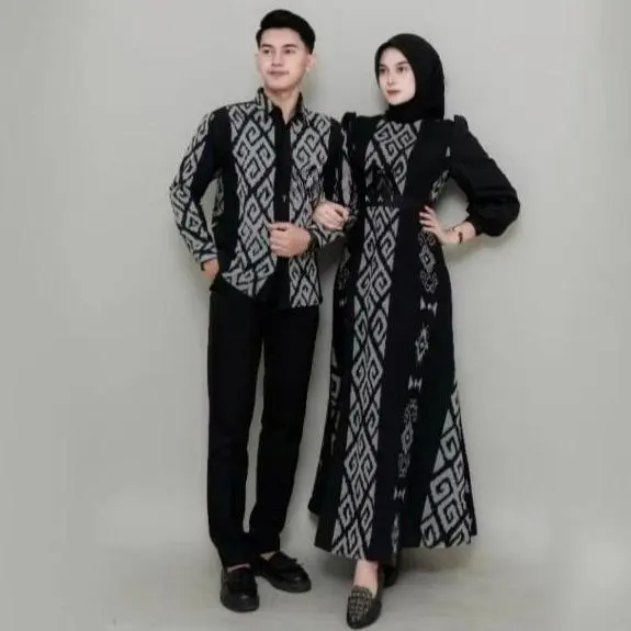 Set Baju Batik Couple Pasangan Kondangan Hitam - EVA Boutique Sarimbit Keluarga Tenun Seragam Panjang Setelan Wanita modern pakaian regular remaja set pakaian couple baju lamaran couple 2025 elegan tulle tali pinggang xxl dress suami 1 outfit 3