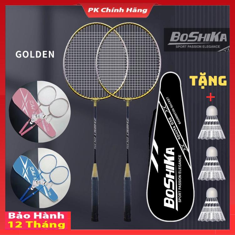 Bộ 2 chiếc vợt cầu lông Boshika, bộ vợt cầu lông giá rẻ bền đẹp tặng kèm bao đựng và 3 quả cầu nhựa