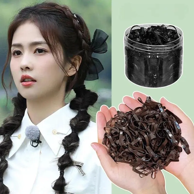 500-1000pcs/set Girls Black Small Disposable Rubber Bands Gum for Ponytail Hold Scrunchie Hair Bands Fashion Hair Accessories
