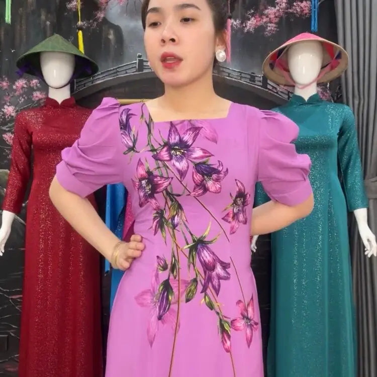 Áo DÀI HOA NHÍ Cổ thuyền
