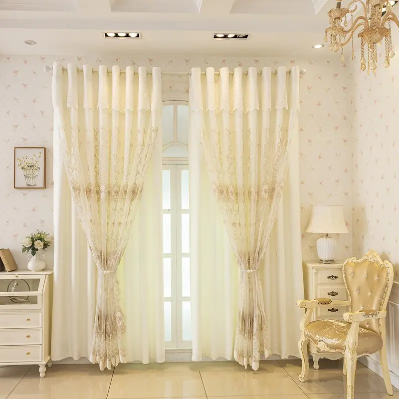 Embroidered Curtain, 1 Count Double Layer Curtain, Home Decorative Curtain for Living Room Bedroom, Window Curtain, Room Divider Curtain 8